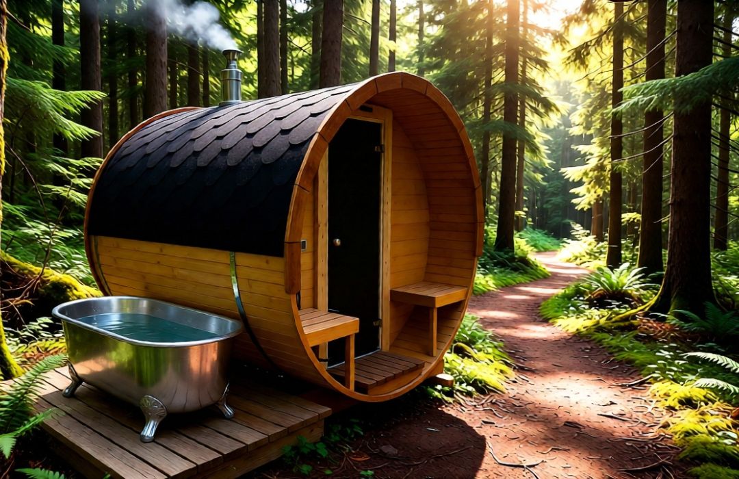 Chaigley Barrel Sauna and bath